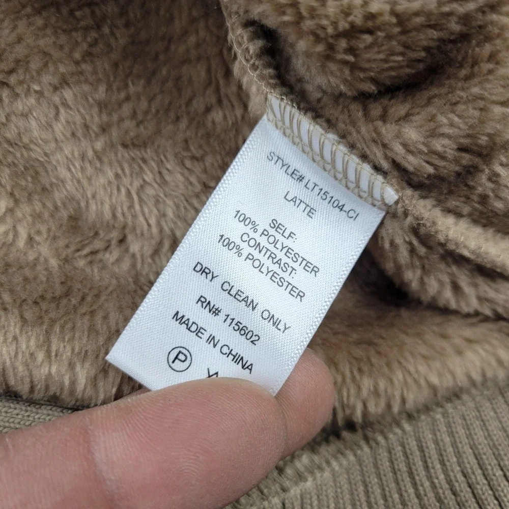 Lush Jacket Womens Medium Beige Fleece Full Zip Collared Pockets‎ Bomber